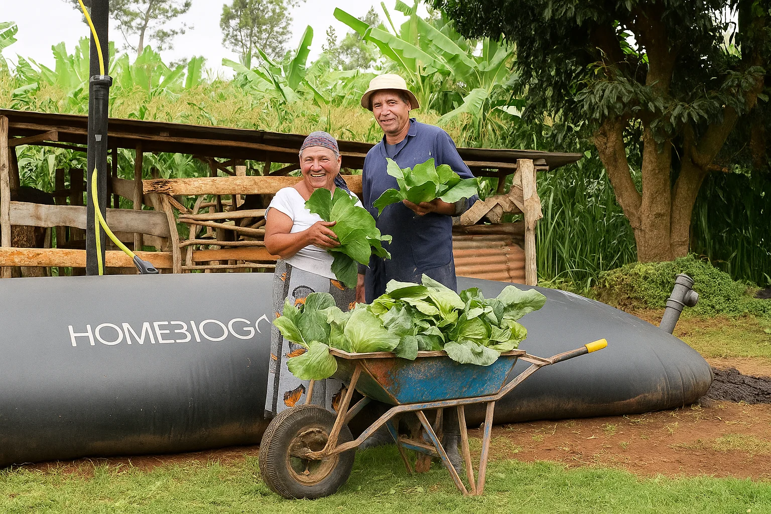 Miembros de una comunidad colaborando con HomeBiogas
